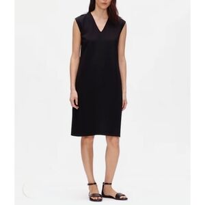 Eileen Fisher Flex Tencel Ponte V-Neck Dress Sz M Black Minimalist